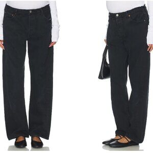 aligrace Vintage Maternity Baggy Jeans in Black wide straight leg comfy pregnant